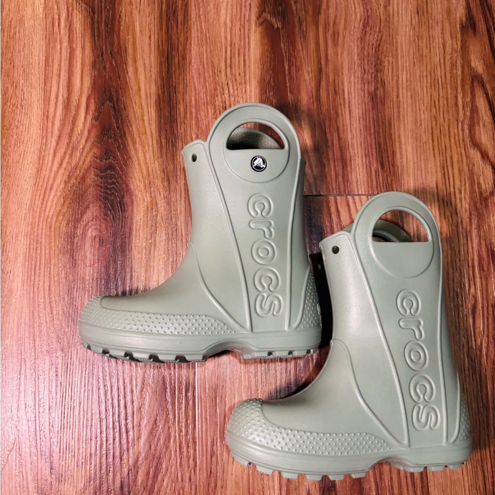 CROCS Kids Olive Green Handle Rain Boots